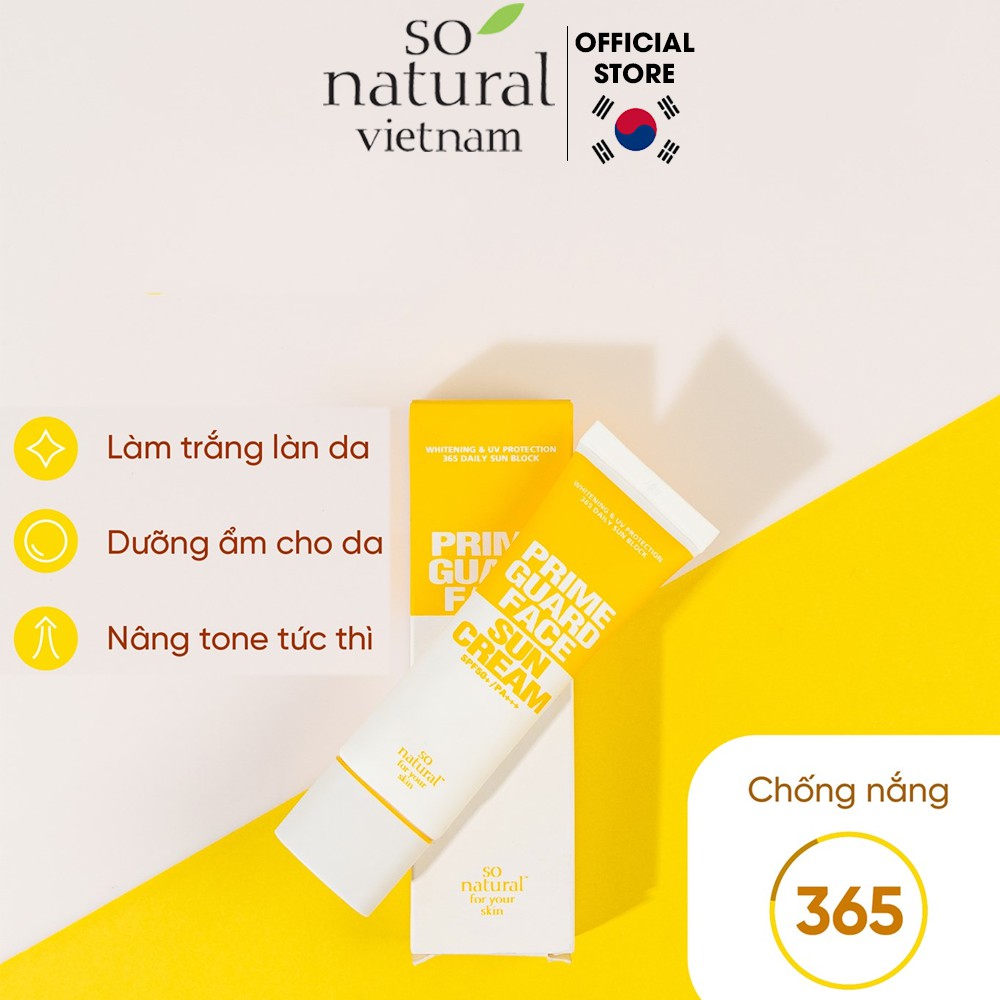 Kem chống nắng làm trắng da prime guard face sun cream so natural 50ml spf50+/pa++++