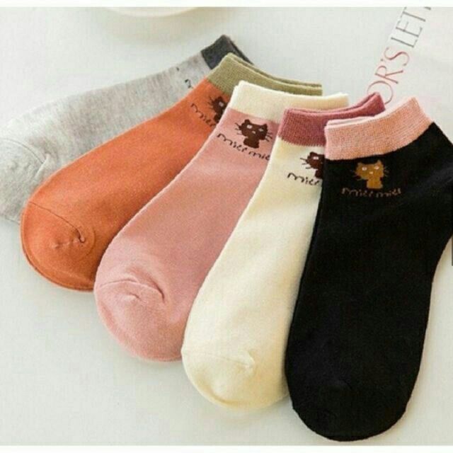Combo 5 Combo 10 đôi tất trơn màu hình MÈO siêu mềm