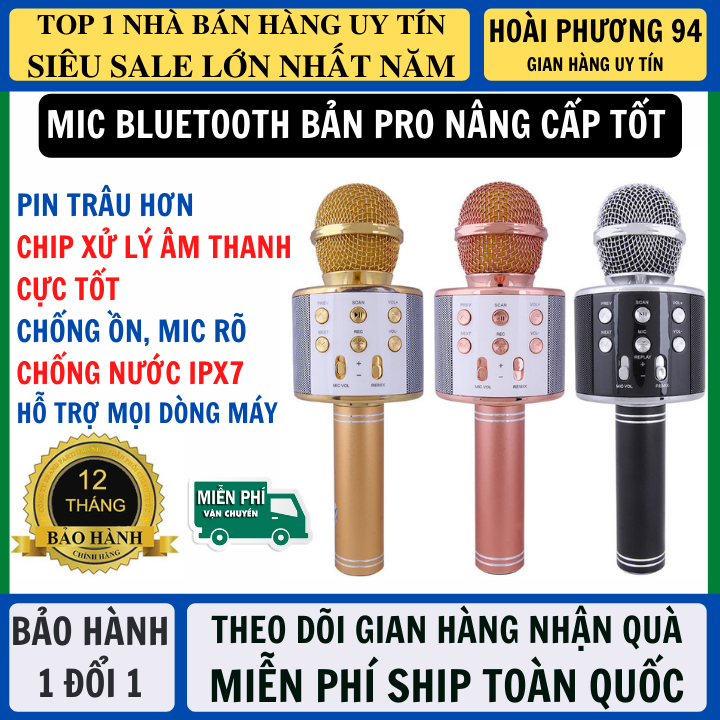 Micro Karaoke Bluetooth Micro Không Dây Bản Nâng Cấp Mới Chip Khỏe Pin