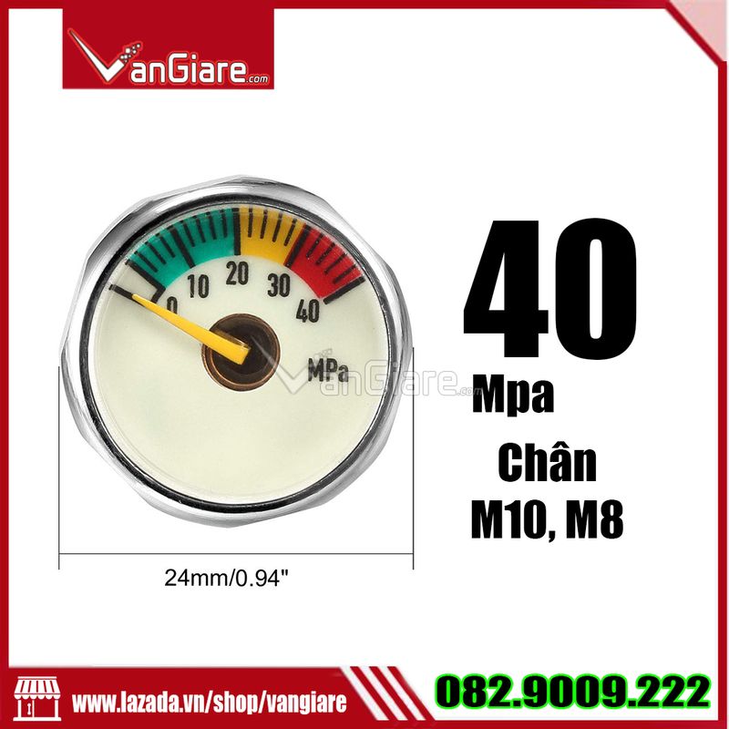 Đồng hồ đo áp suất 40mpa chân m10, chân m8