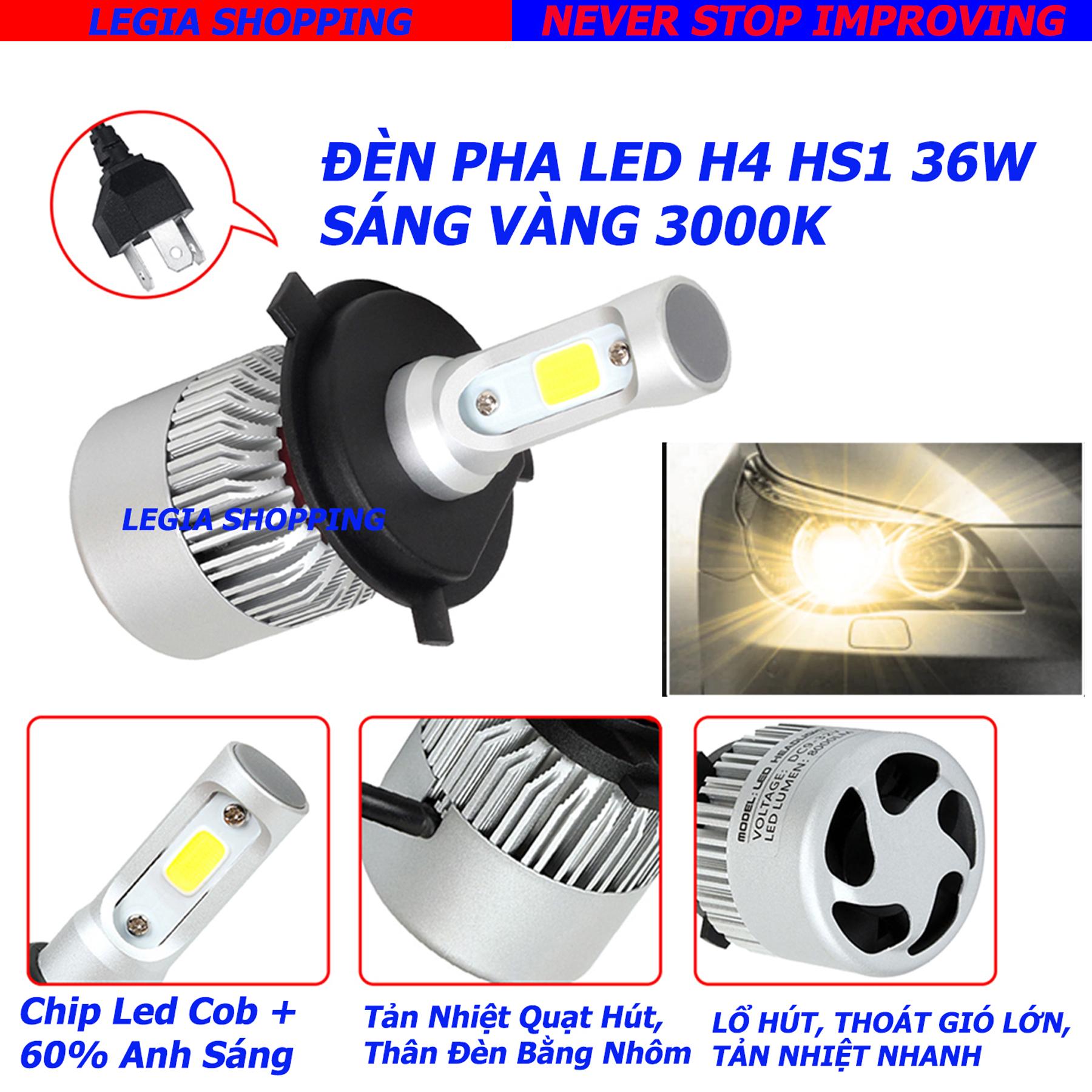 ĐÈN PHA LED S2 CHÂN H4 HS1 CÔNG SUẤT12V  36W SÁNG VÀNG