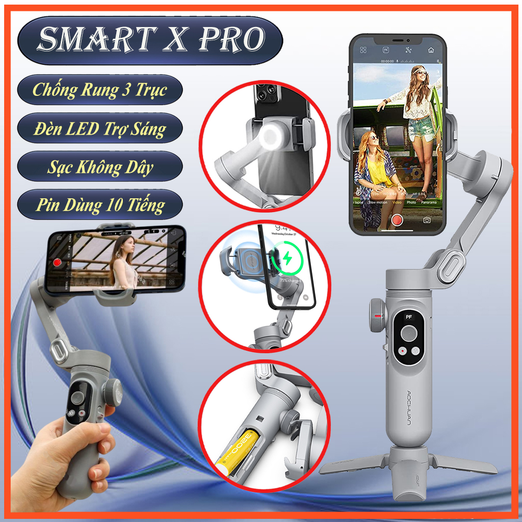 Gậy chống rung quay phim, thiết bị quay video cho điện thoại gymbal Smart X Pro - Cây quay phim, Tay cầm chống rung quay 360 độ