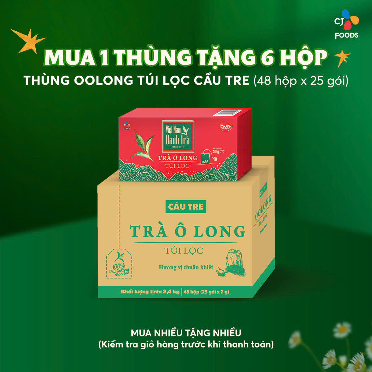 Thùng 48 hộp Trà Oolong CÀU TRE Túi Lọc (2g x 25 gói x 48 hộp) (thưởng thức & pha chế)