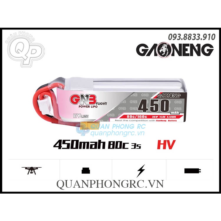 Pin lipo xt30 gnb 450mah 3s 80c 11.1v