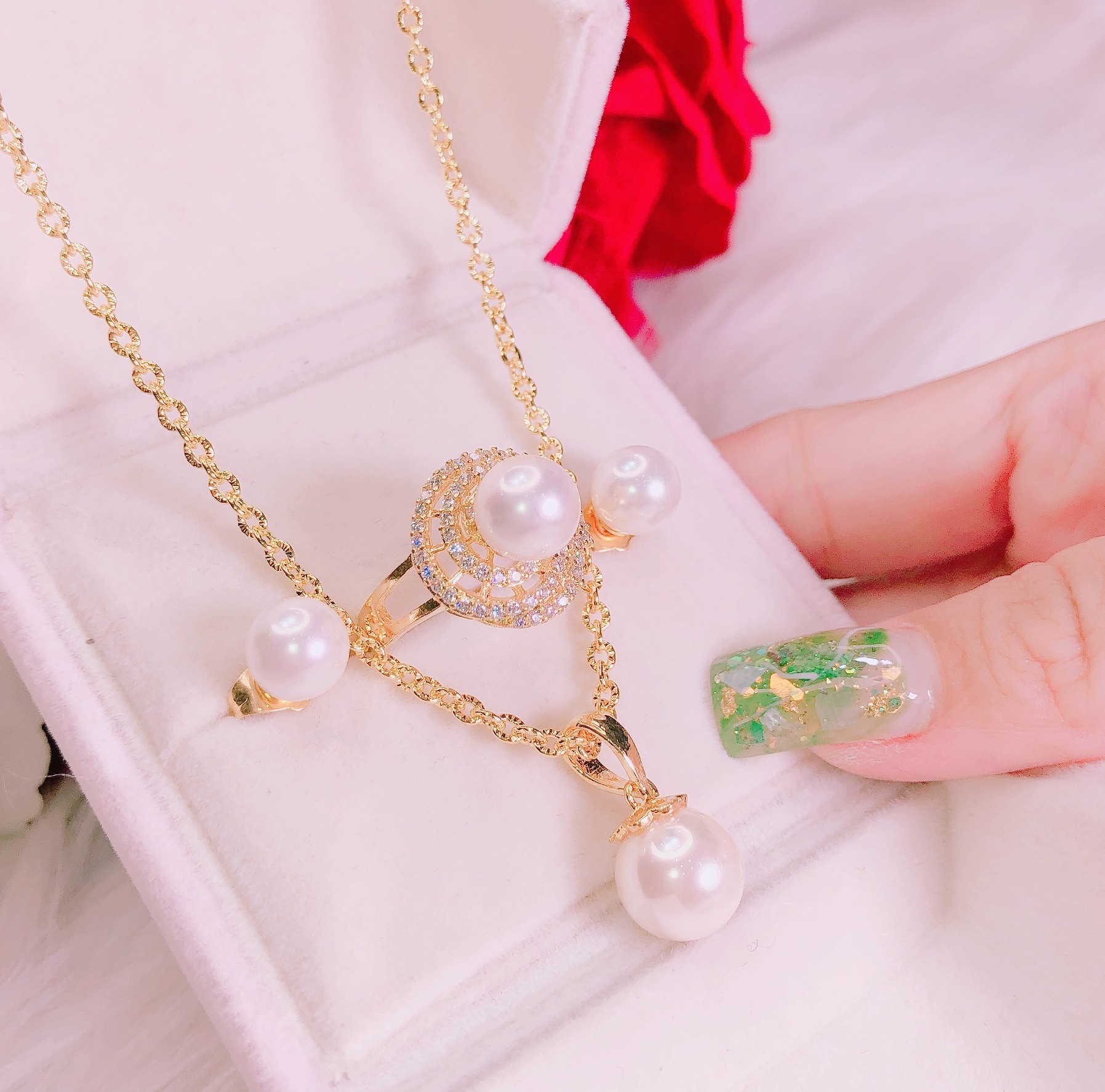 [HCM]Bộ trang sức vàng 18k bộ trang sức mạ vàng ngọc trai cao cấp đính đá pha lê sang trọng xinh đẹp TRANG SỨC GADO SV03 NGỌC TRAI - dùng đi tiệc cực kì sang chảnh