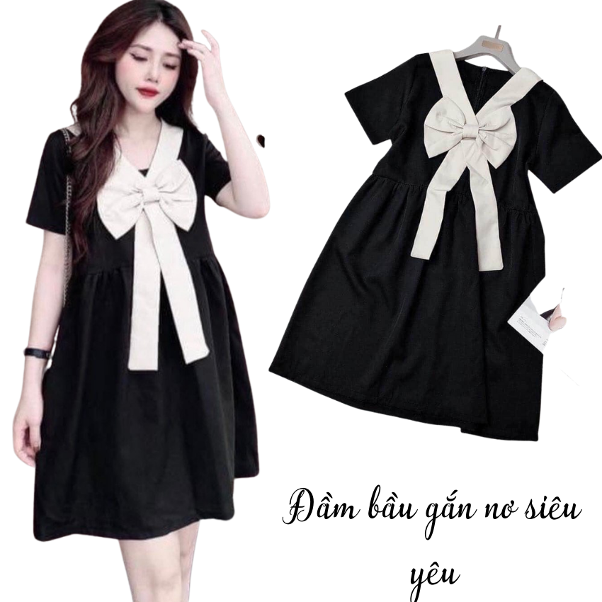 Váy bầu-đầm bầu thời trang công sở gắn nơ cách điệu Q0005