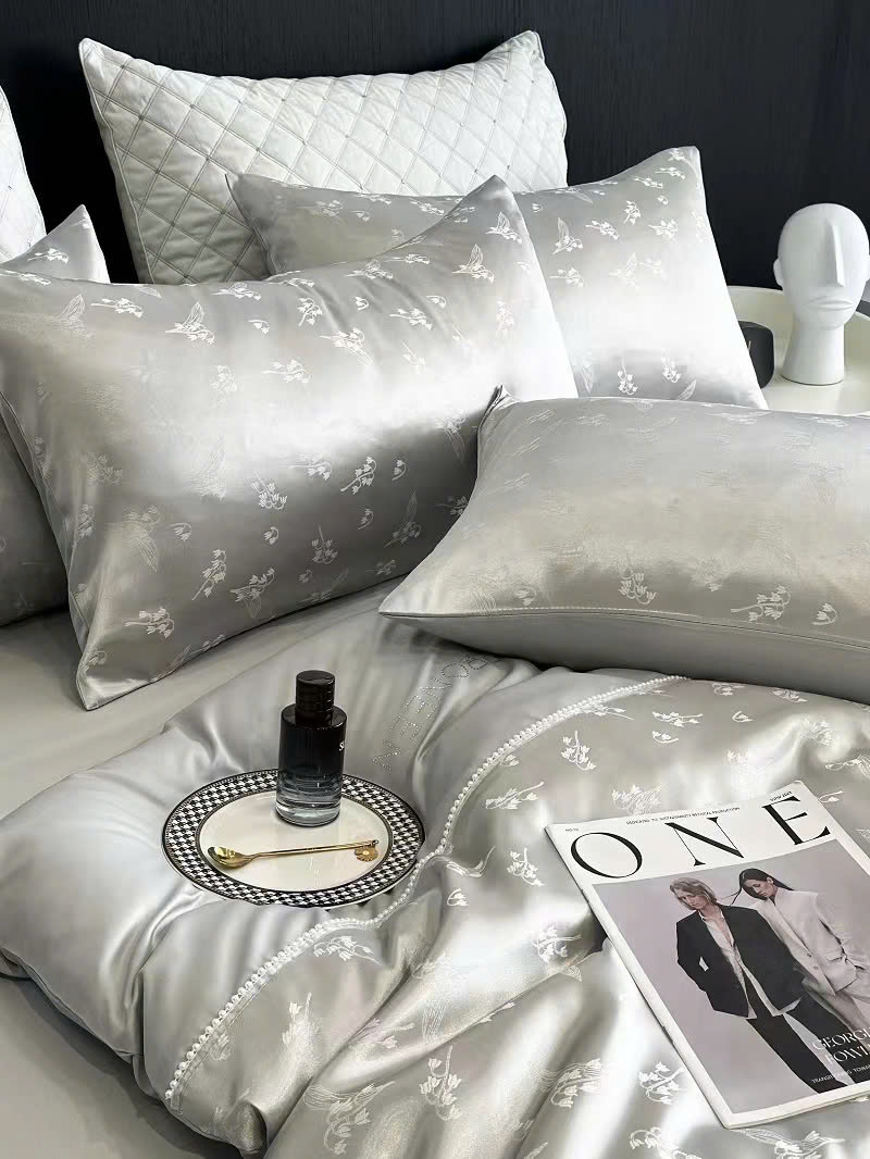 💥(SIÊU RẺ) SET 4 MÓN VỎ CHĂN GA GỐI GẤM LỤA ĐÍNH NGỌC TRAI DỆT CHÌM CAO CẤP NHẬP KHẨU