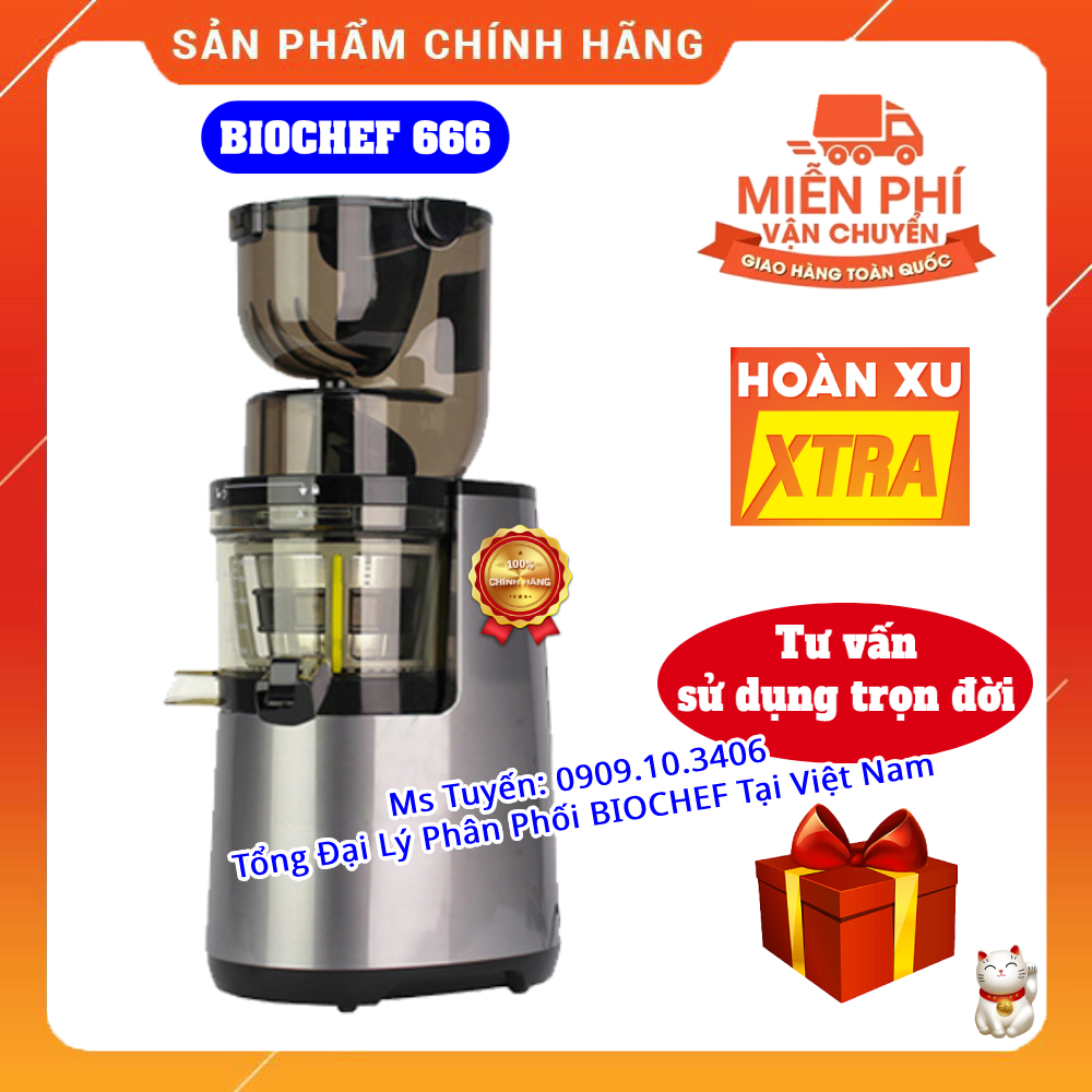 Máy ép chậm Biochef 666 - Ép Trái Cây Hoa Quả, Siêu Kiệt Bã, Dễ Vệ Sinh