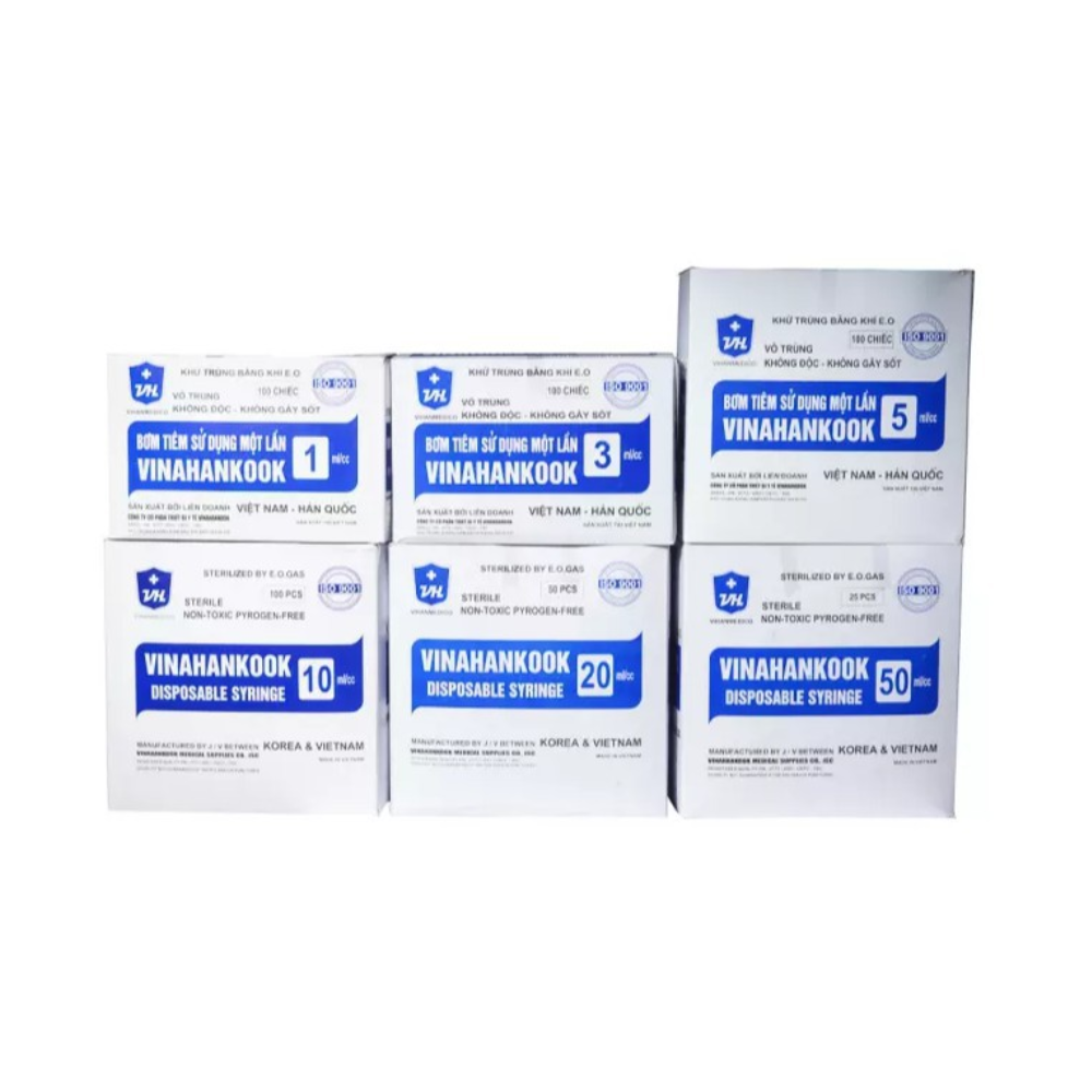 Bơm tiêm Vinahankook 3ml/cc (25G), 10ml/cc (23G), 20ml/cc (23G),
