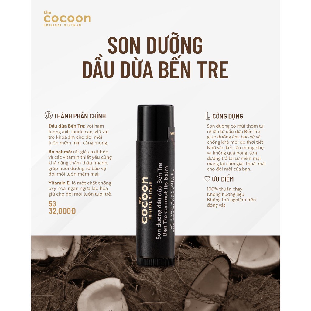 Son Dưỡng Môi Dầu Dừa Bến Tre COCCOON 5g