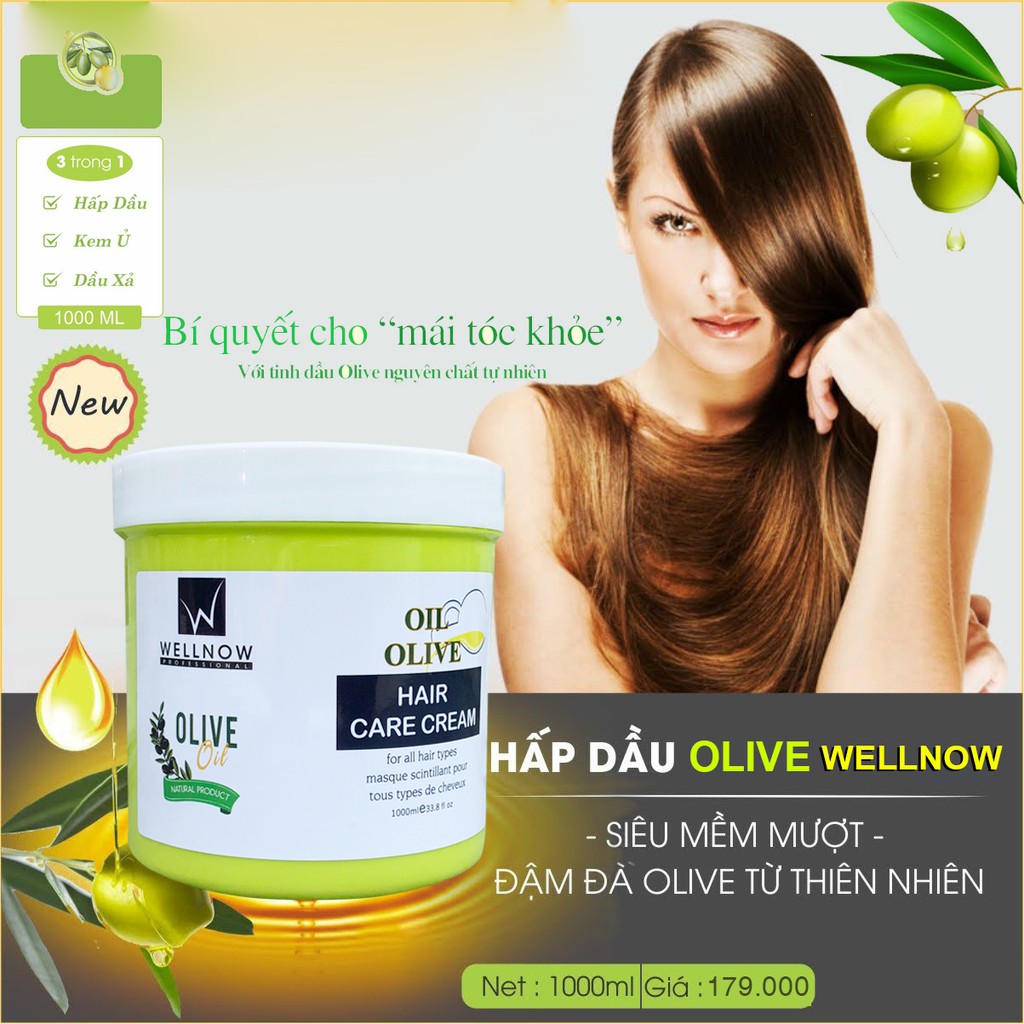 KEM Ủ TÓC HẤP DẦU TINH CHẤT OLIVE OIL WELLNOW 1000ML