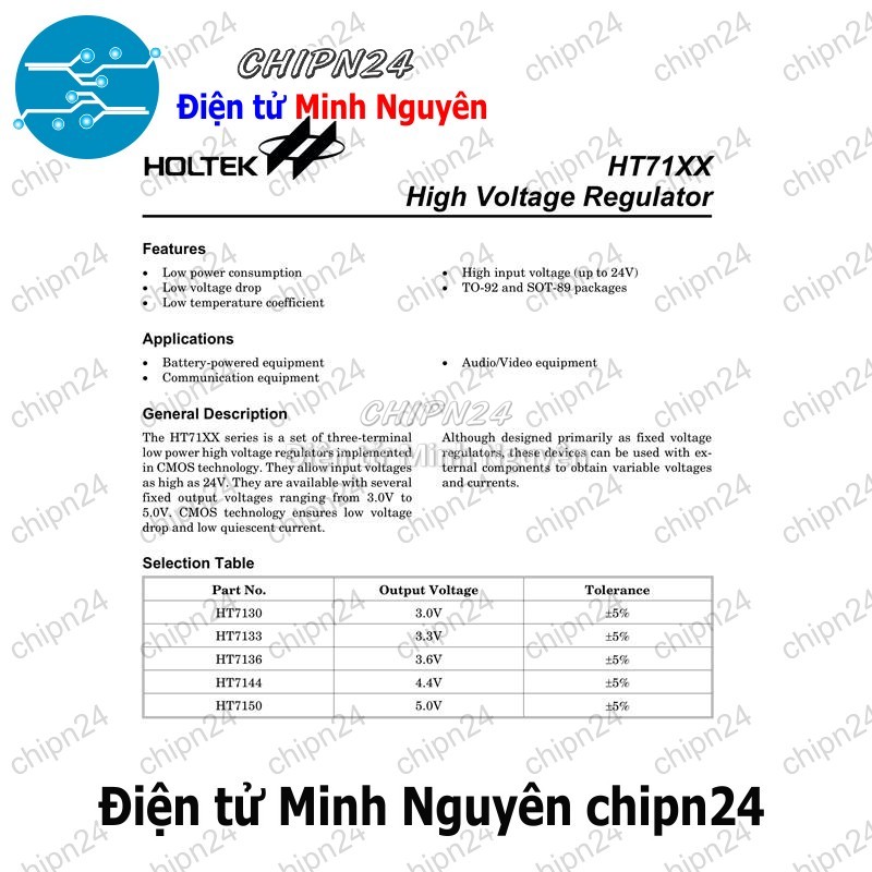 [4 con] (SOP) IC Dán HT7136 SOT-89 (SMD) (7136-1 3.6V 30mA) - HH003665