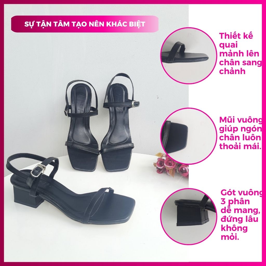 Sandal nữ 3 phân gót vuông quai ngang dây mảnh thời trang đi học chơi làm tiệc đều đẹp mã SD3QNM PinkShopGiayDep