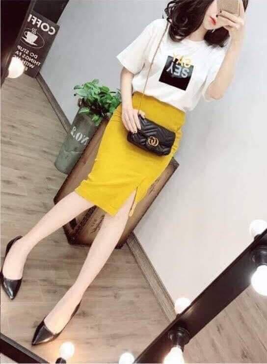 Set áo thun sayyes & chân váy xẻ fashionlyly