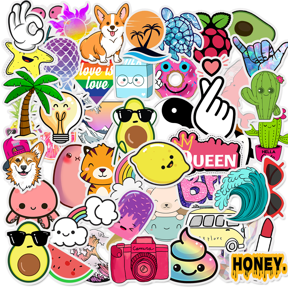 50 Pcs Cartoon Colorful Animal Waterproof Sticker Skateboarding Snowboard Retro Vinyl Sticker Graffiti Notebook Sticker