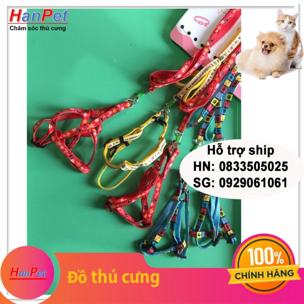 Hanpet - ( loại dày 2 lớp 1.0) Dây dắt chó mèo + dây yếm đai yên ngựa chắc chắn cho chó mèo từ 3- 6kg( (màu ngẫu nhiên)