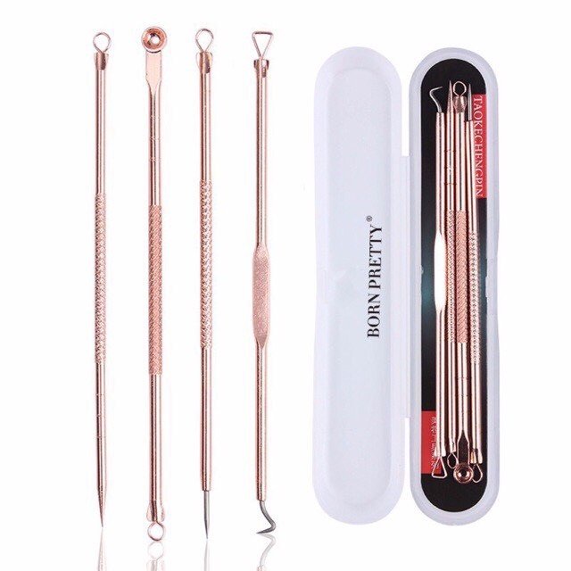 Cây Nặn Mụn 2 Đầu Que Nặn Mụn Cao Cấp Inox (có bao đi kèm)