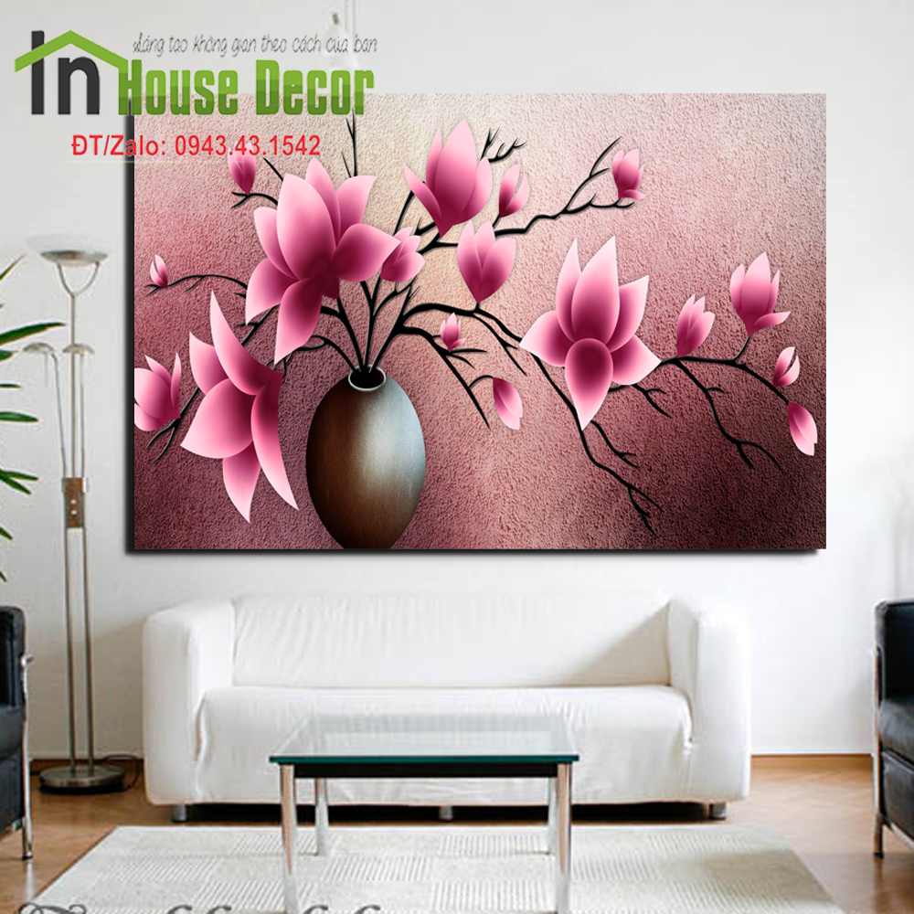 Tranh dán tường 3d Lọ hoa MS 23, Chất liệu Decal bóc dán, Kích thước 90 x 60