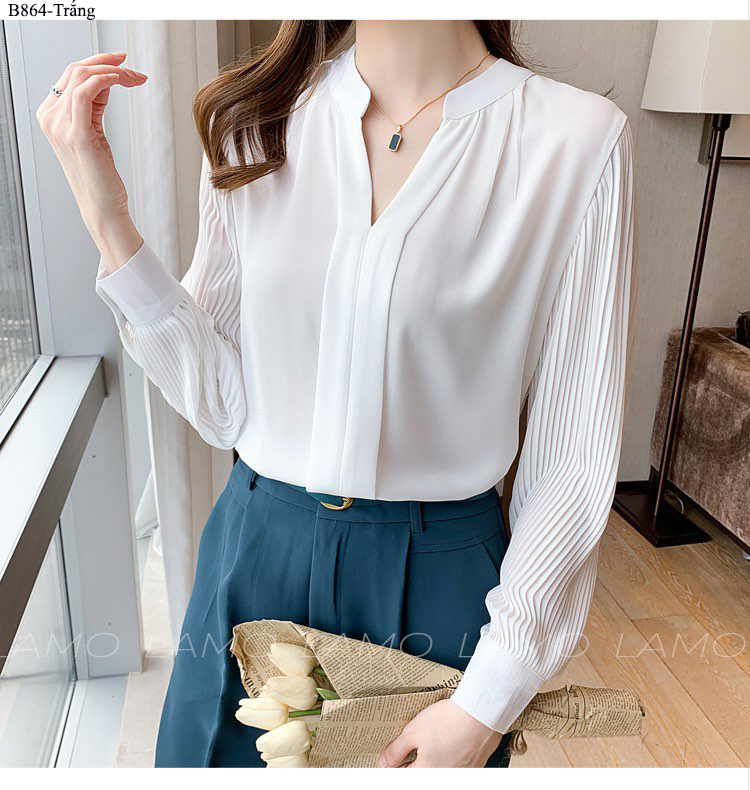ÁO SƠ MI NỮ CỔ TÀU TAY DẬP LY-B864
