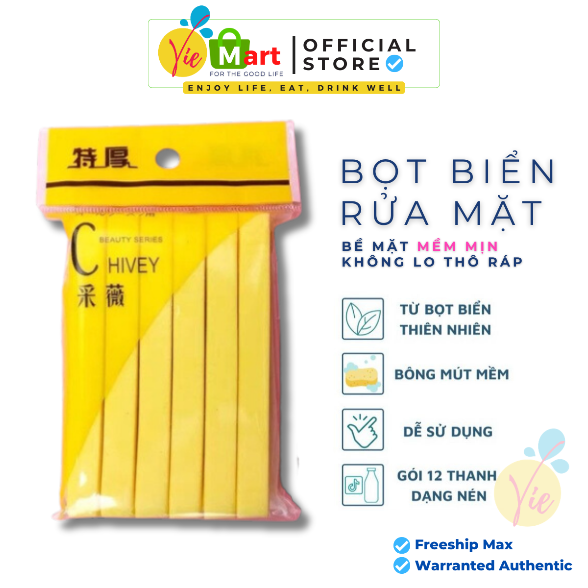Bọt biển rửa mặt Chivey 12 miếng - Miếng mút bọt biển dạng nén
