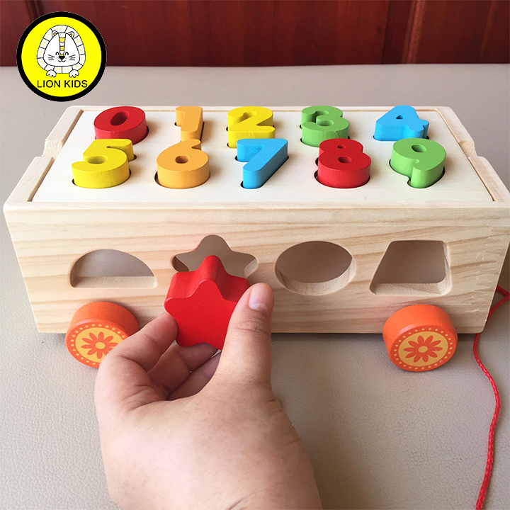 Đồ Chơi Gỗ Xe Kéo Thả Hình Ghép Số Cho Bé