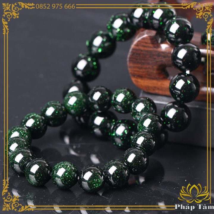 Vòng Tay Đá Kim Sa Xanh Đen Cao Cấp Bản Hạt Tròn Hạng A - Pháp Tâm