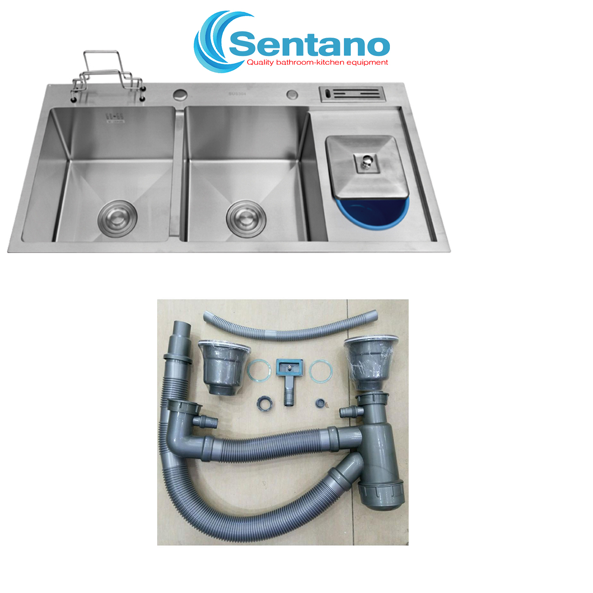 [HOÀN TIỀN]Chậu rửa chén đúc sentano kích thước 100x48cm +bộ xả chống hôi