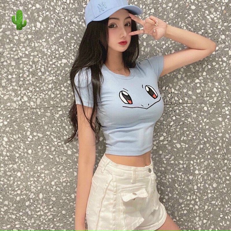 🎀🎀 Áo croptop hình pikachu siêu cưng thun borip mềm mịn💖💖