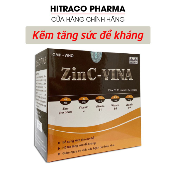 Viên kẽm zinc gluconate, vitamin C, B, PP giúp tăng cường sức đề kháng, tăng cường sức khỏe - Hộp 100 viên nhập khẩu