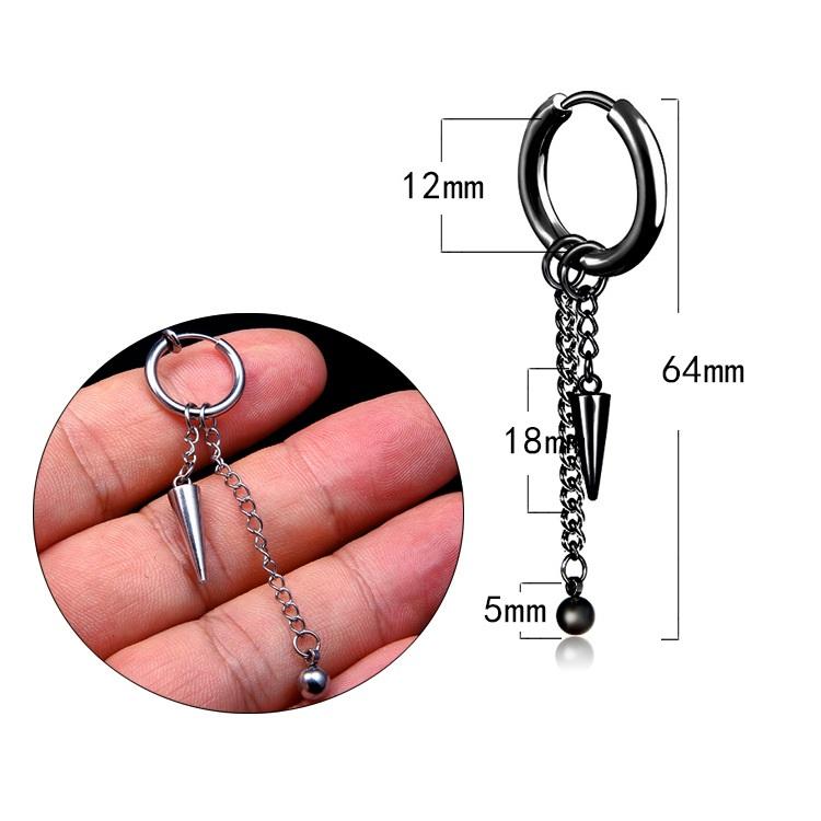 SET Bông Tai Nam Titan Dây Xích Dáng Dài Sỏ Phong Cách Hàn Kiểu Sỏ Lỗ Tai (2 Chiếc)