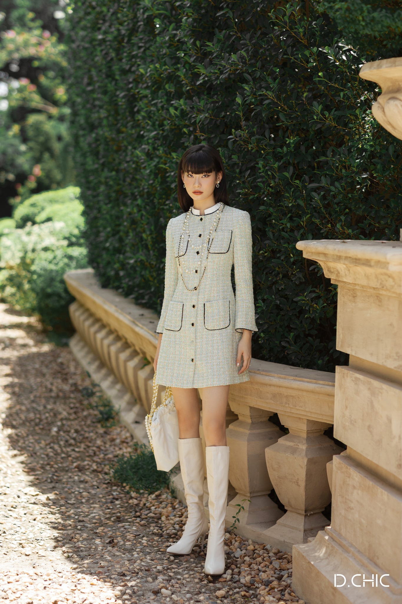 D.CHIC Váy tweed ôm phối cổ 1 hàng cúc MS: 2813334