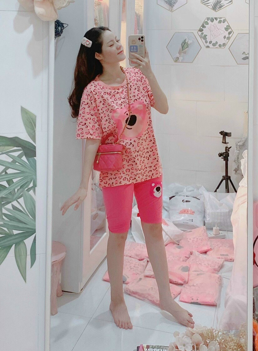 Set bộ thun lửng họa tiết da beo hoạt hình quần ngố xinh xắn