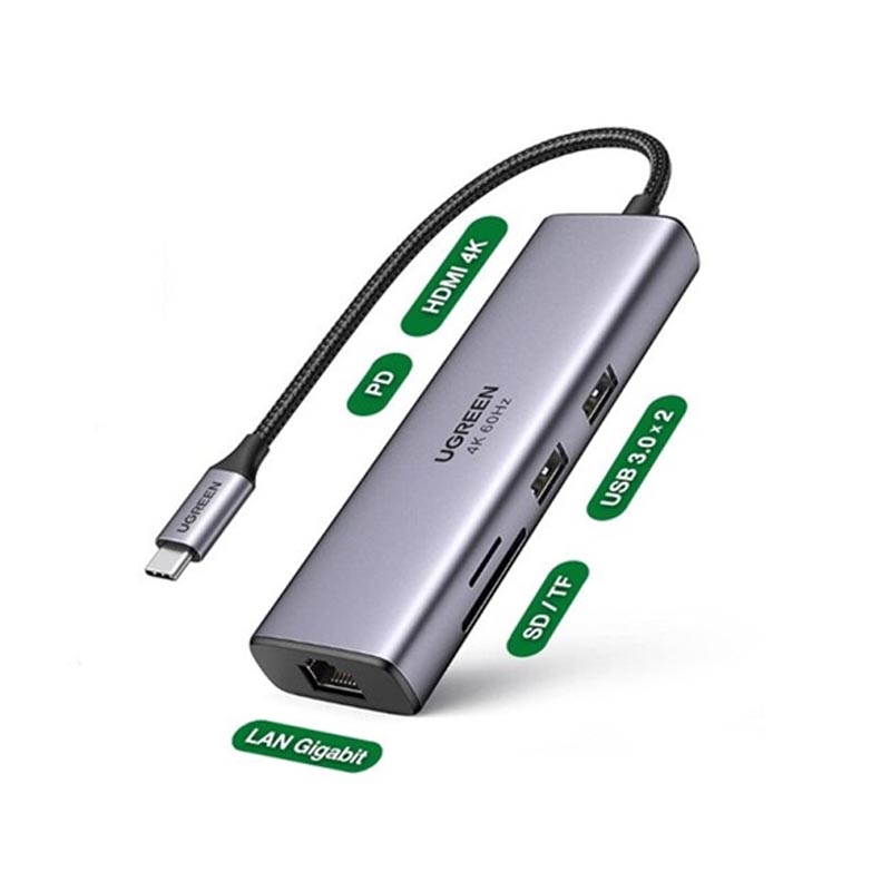 Hub 7 in 1 usb type-c ra hdmi 4k@60hz/usb/lan gigabit/pd100w/sd/tf ugreen 60515