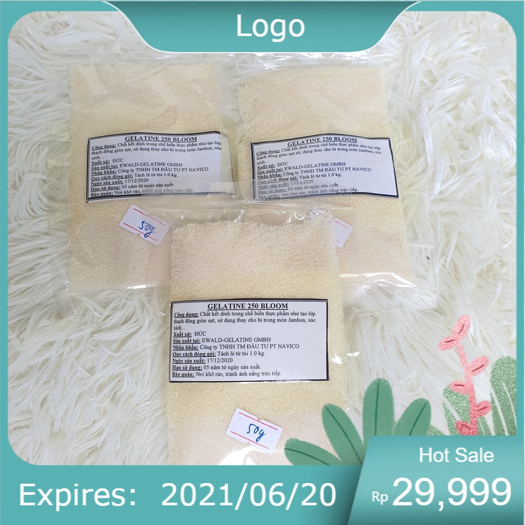 [Hàng Siêu Đẹp] Bột Gelatin Đức Bloom 250 Tách lẻ gói 50gr hút chân không