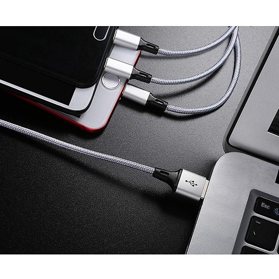 Dây sạc 3 trong 1 đa năng (microUSB - Lightning và Type-C) dây dù