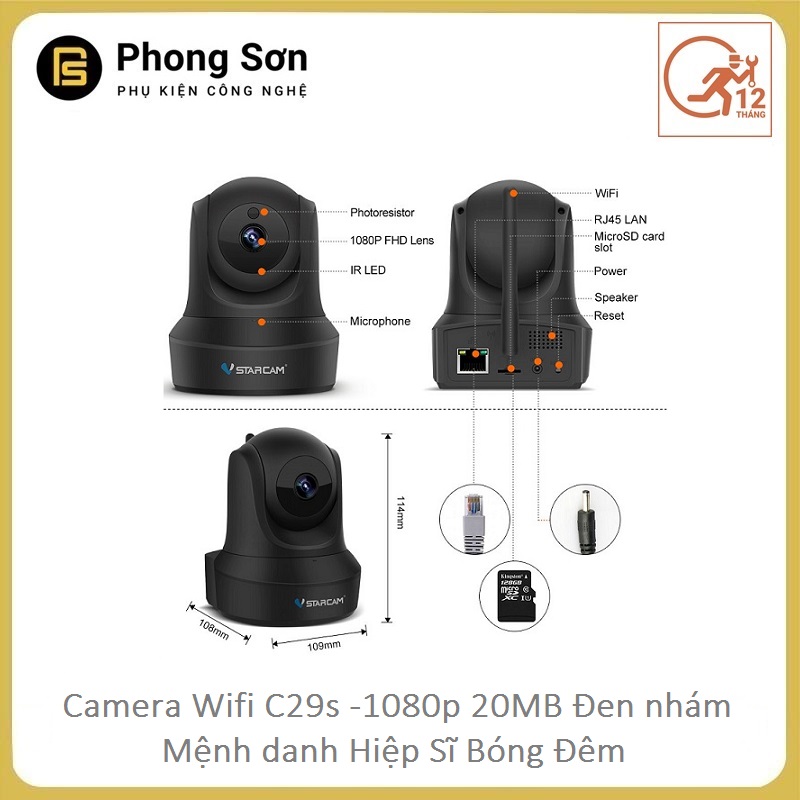 Camera Wifi IP C29s FHD 1080p Vstarcam (Hiệp sĩ bóng đêm)