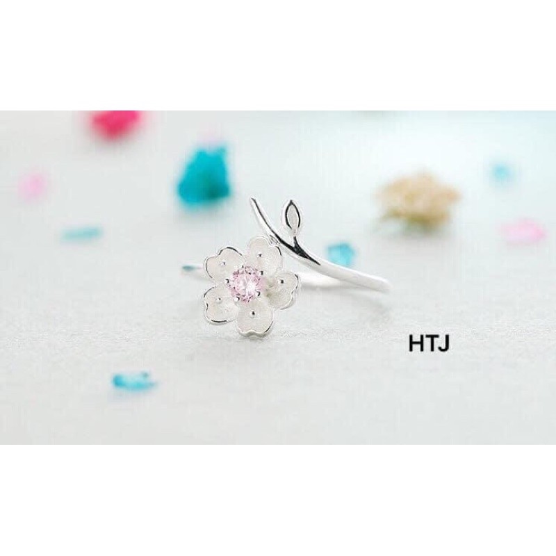 ♣ NHẪN NỮ BẠC TA - NHẪN HOA ĐÀO XINH XẮN FREE SIZE