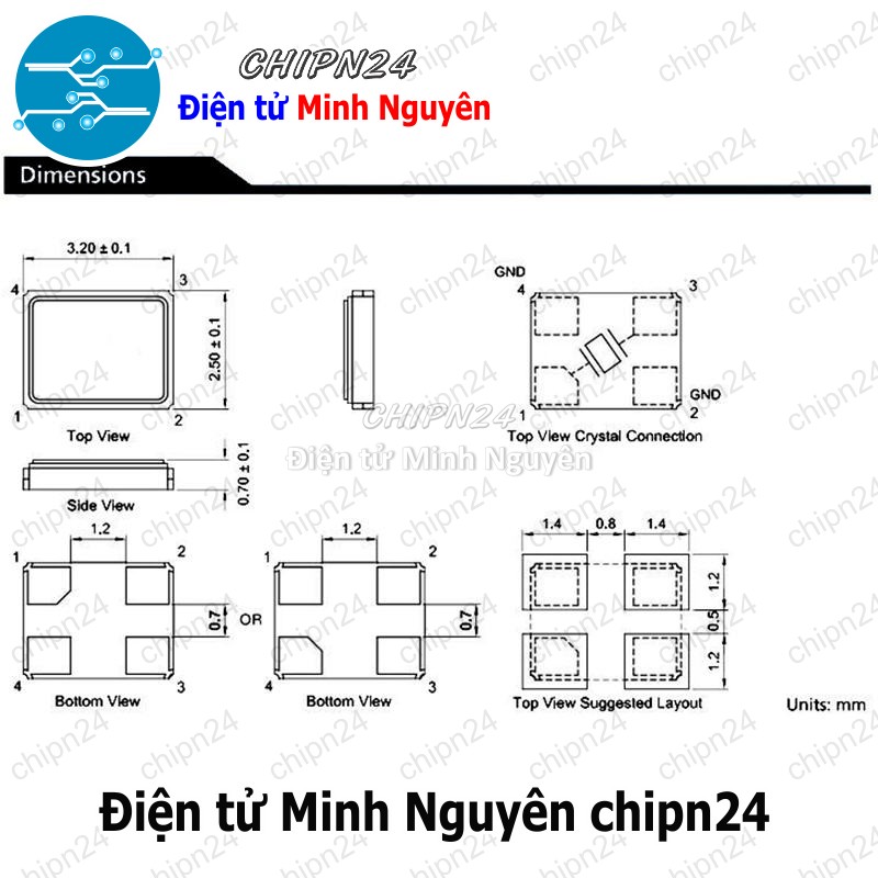 [3 cái] (K355) Thạch anh Dán 3225 (4 chân 3.2x2.5mm) (8M 10M 12M 16M 20M 24M 26M 30M 32M 40M 48M 50M 54M) - [Chọn Loại] - HHH.00349