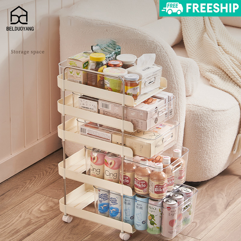 Small trolley multi-layer high-value shelf kitchen bedroom multi-functional mobile sandwich rack snack storage storage rack can be moved
