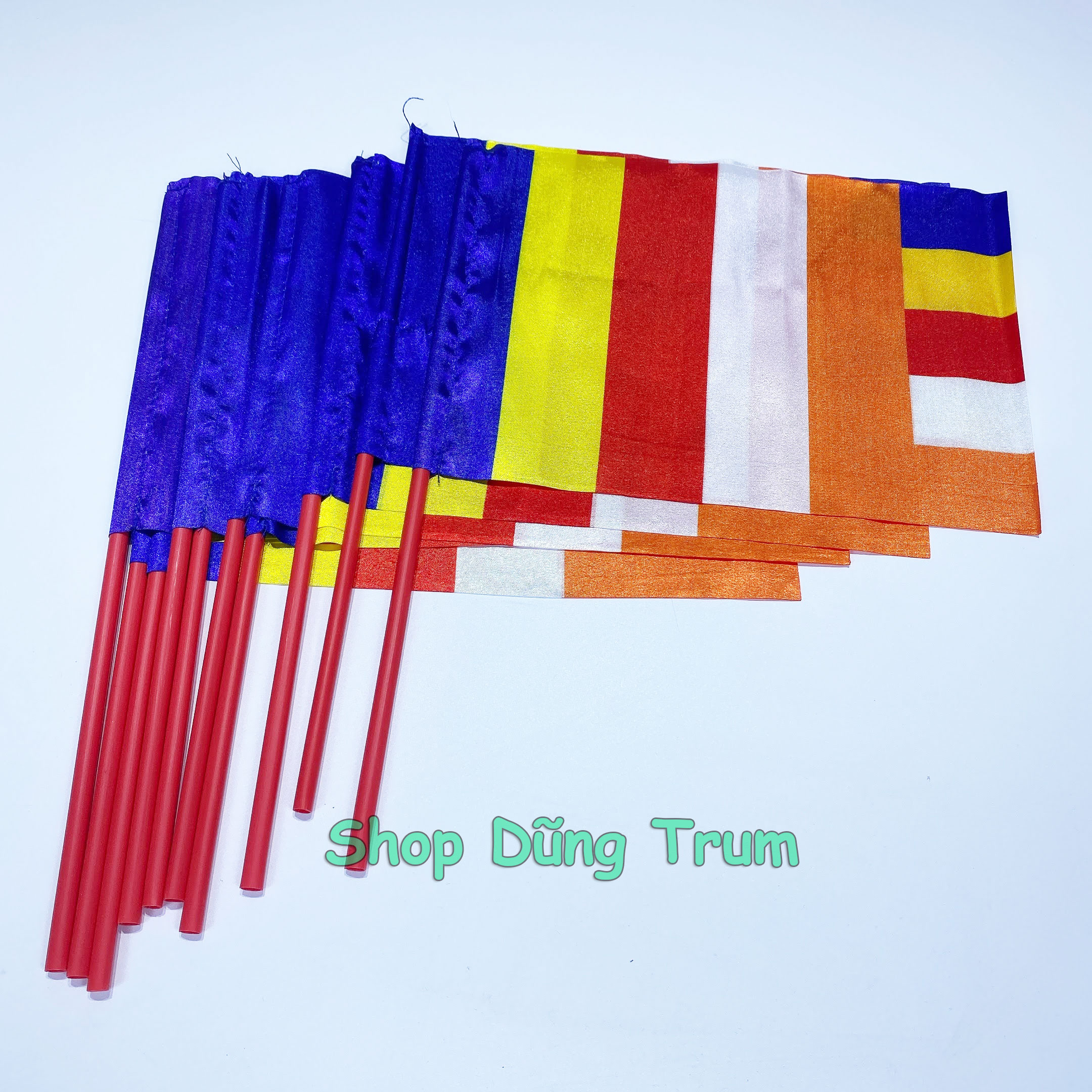 Cờ Phật Giáo cầm tay vải phi bóng bền đẹp