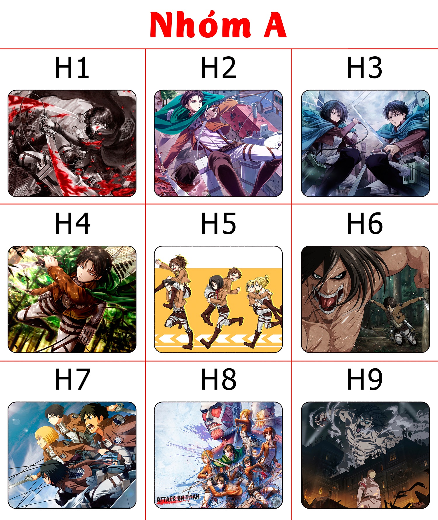 [HCM]Lót chuột anime Attack on Titan - size 24x20cm [T69 Shop]