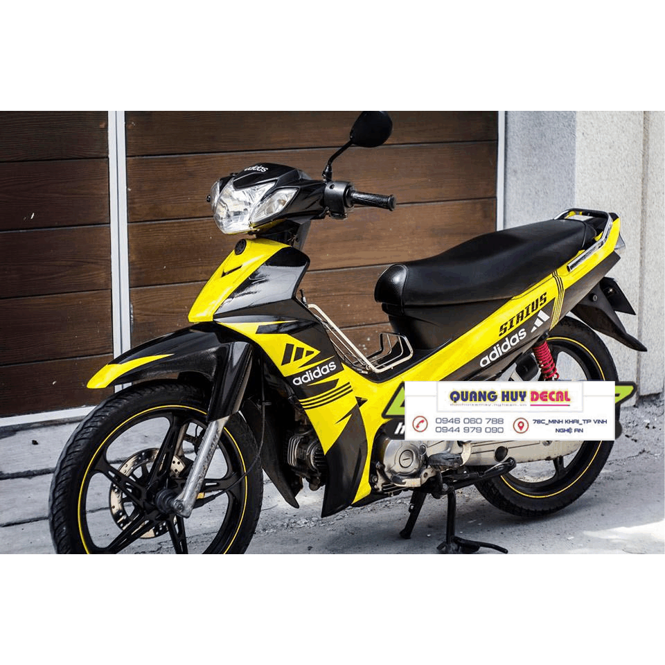 Tem trùm Xe Sirius vàng  đen spark nano - Tem xe máy sirius spark nano thiết kế theo yêu cầu - tem trùm xe máy sirius vàng đen spark nano đẹp rẻ chất