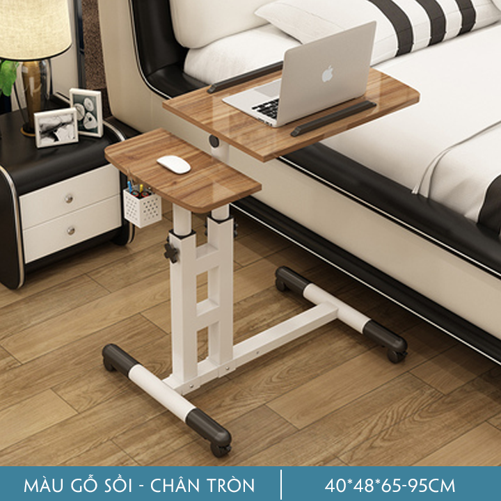 Bàn laptop di dộng, chân sắt đôi, khung tròn kèm giỏ bút M015-1