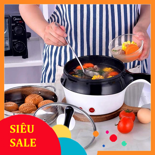 NỒI NẤU LẨU MINI 💥TẶNG KÈM💥 GIÁ HẤP – Nồi Điện Mini Hai Tầng Đa Năng Tặng Kèm Khay Hấp có thể Chiên, Xào, Nấu ăn, nấu cơm, nấu lẩu mini