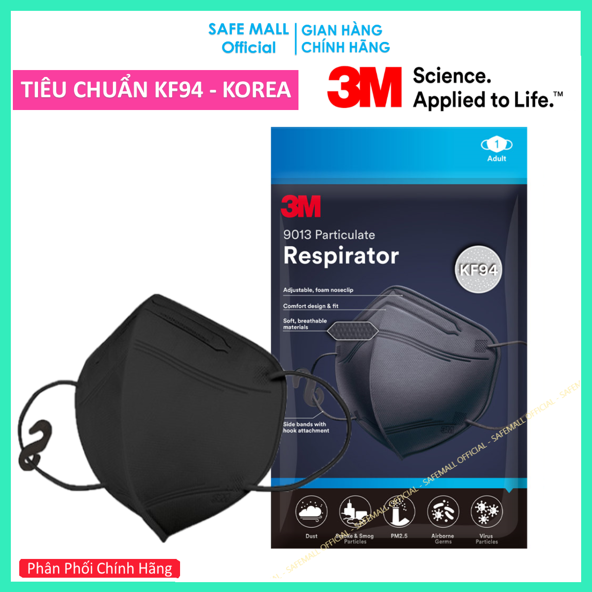 Box 9 Pcs masks 3m KF94 9013 reach standard KF94 , masks 3D 4 Layer 3m 9013 epidemic, prevent dust smooth PM2.5-genuine goods safemall official