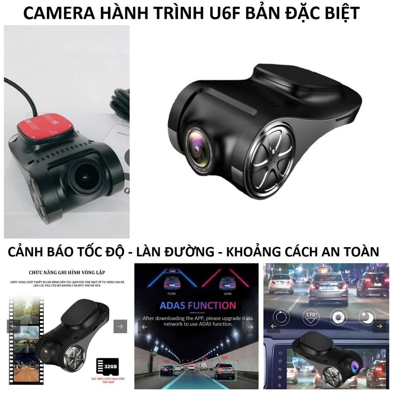 (GIÁ RẺ) Cam camera hành trình ô tô U6F kết nối màn hình android cảnh báo tốc độ, làn đường siêu nét mẫu mới Full HD 1080P