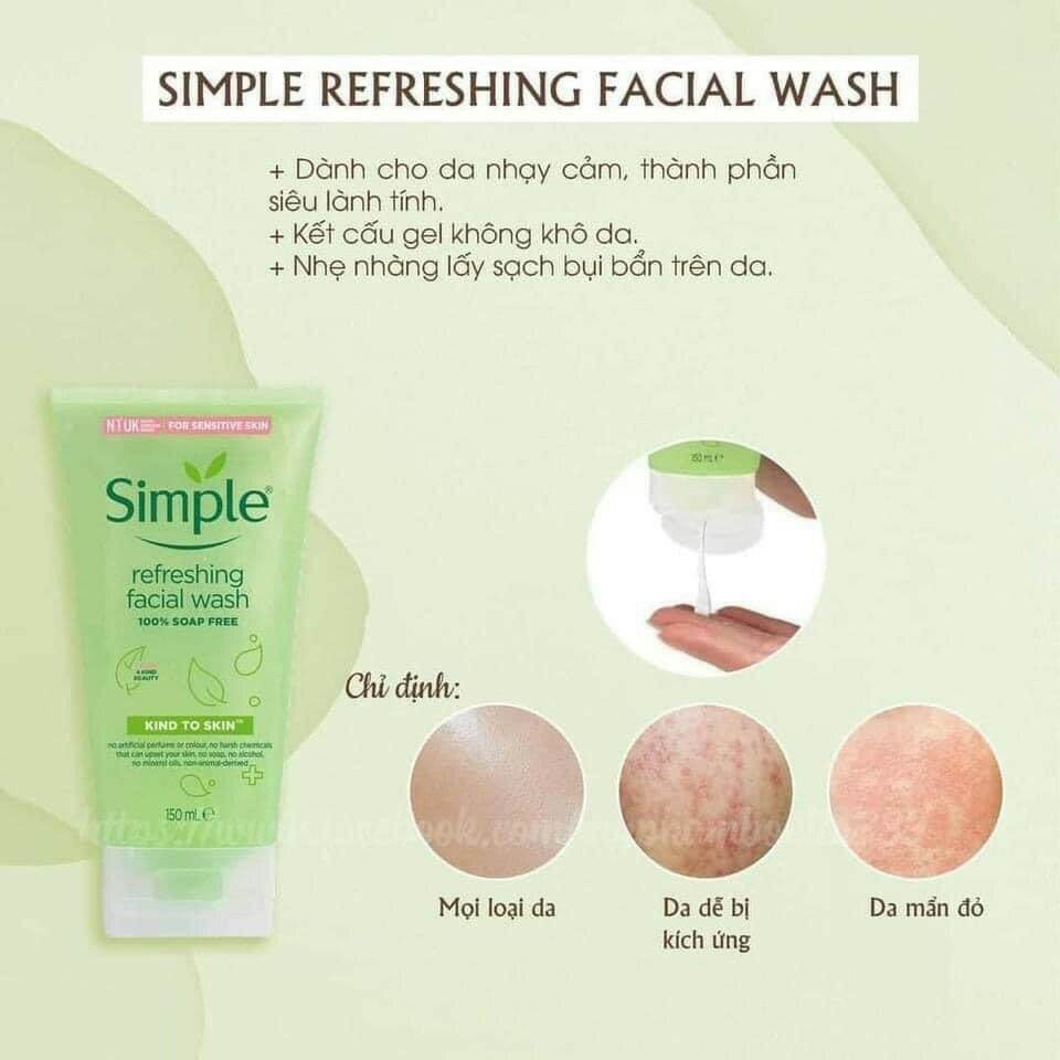 Simple Facial Cleanser Combo 150ml for Sensitive Skin Comes with Makeup Remover