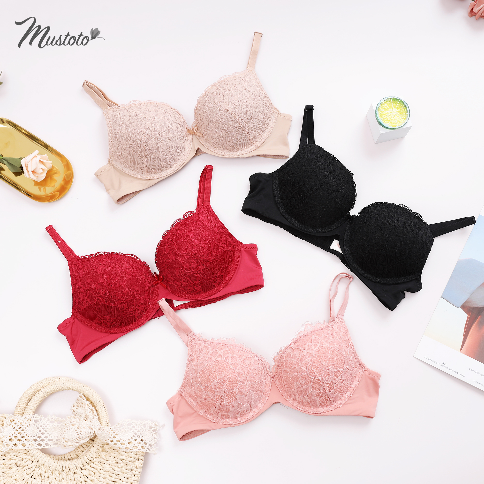 Áo Lót Nữ Trơn Phối Ren Mút Mỏng (Mustoto MA47)