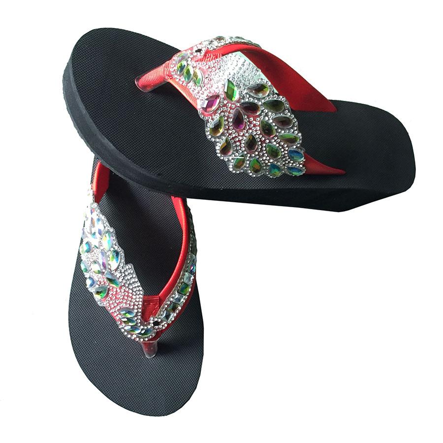Dép kẹp chim công mẫu quai đỏ cao 5cm