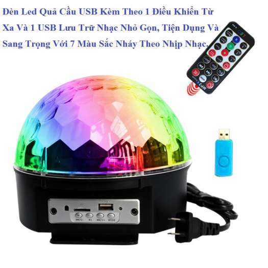 Đèn pha sân khấu đèn cầu led 7 màu usb đèn led nấm quả cầu xoay pha lê 7 màu cảm biến nhạc có remote điều khiển từ xa tiện dụng.